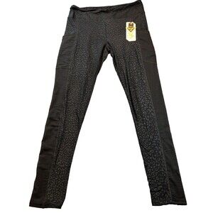 Yado Womens Leggings Black Leopard Size Large YD7L94-01 NEW Mesh Sides